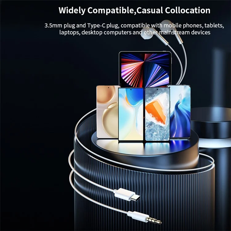 XUNDD XDHE-016 Type-C Plug Semi-in-ear Wired Earphone for Phone Tablet Laptop Music Headset - White