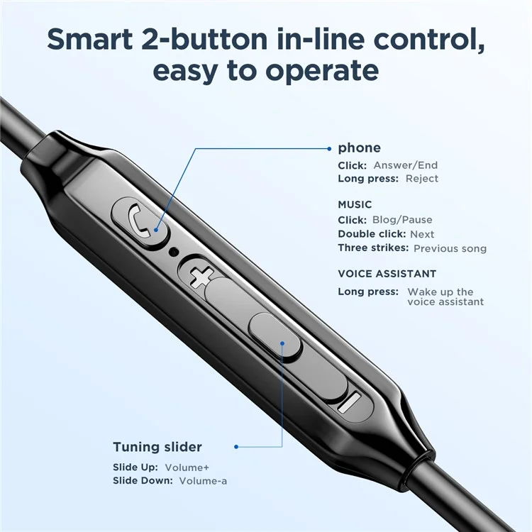 JOYROOM JR-EW02 Auricular con cable de 3.5 mm, sonido Hi-Fi, auricular intrauditivo con micrófono - Negro