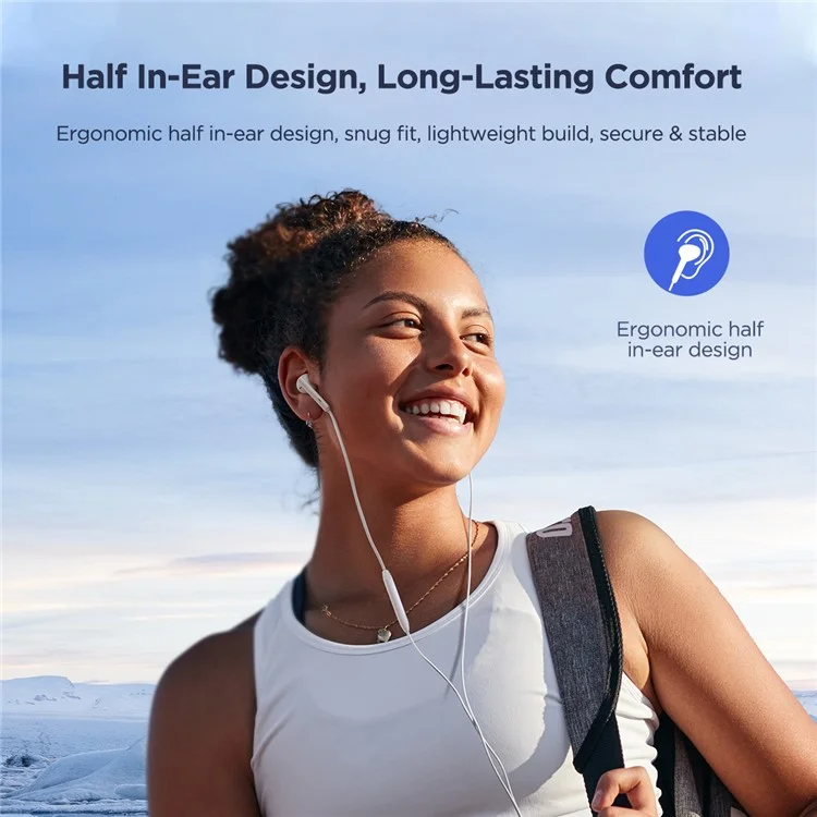 JOYROOM EC05 Type-C Wired Earphones Plug and Play Half-in-ear Headphone with Mic