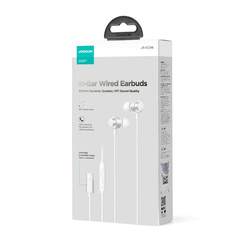 JOYROOM EC06 Metal In-ear Headphone with Mic HiFi Sound Type-C Wired Earphones - Silver