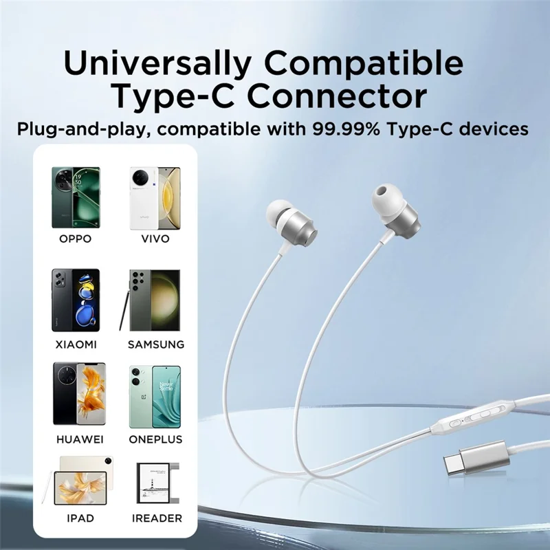 JOYROOM EC06 Metal In-ear Headphone with Mic HiFi Sound Type-C Wired Earphones - Silver