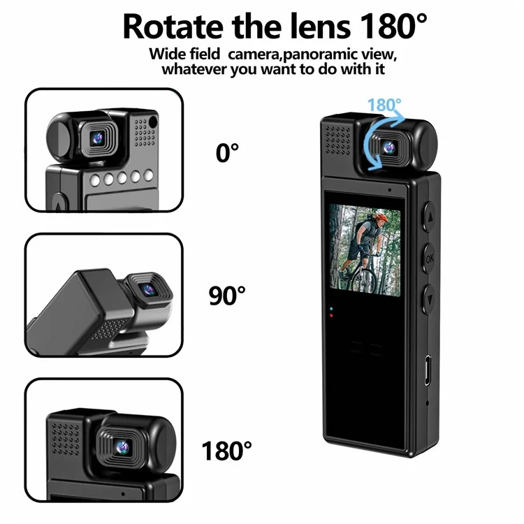 Videocamera sportiva Full HD 1080P L9 con visione notturna, mini telecamera con obiettivo rotante a 180 gradi