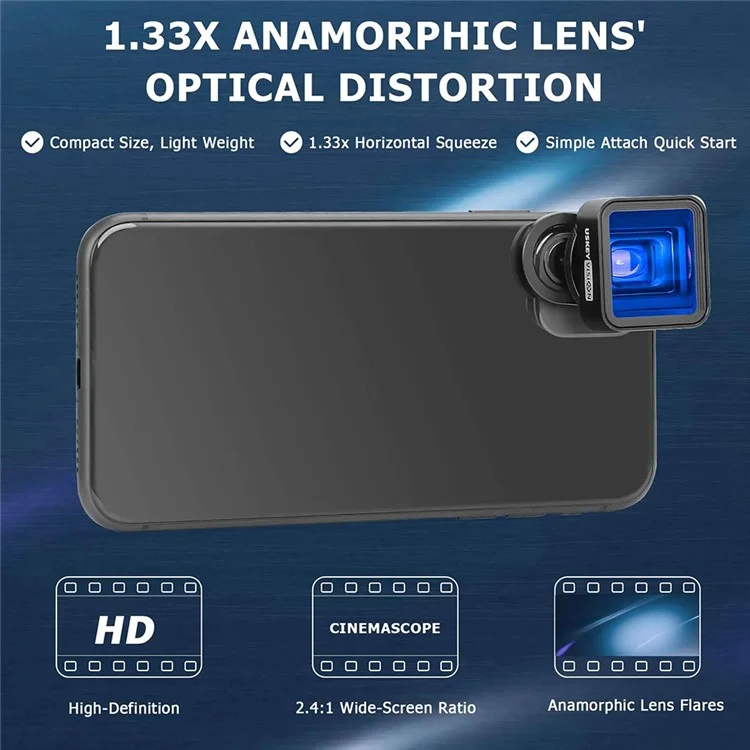 Cell Phone Camera Lens Portable Mini 1.55X Anamorphic Lens for Short Video Making Film Shot Phone Lens