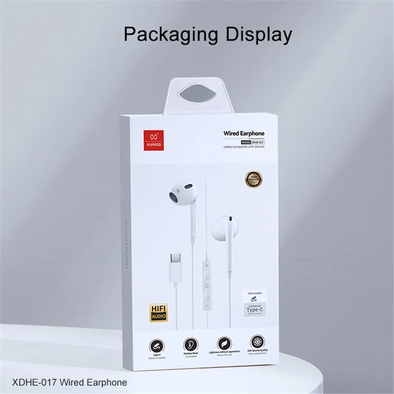 XUNDD X21 XDHE-017 Type-C trådstyret halvt ind i øret høretelefon til musik til mobiltelefon - Sort