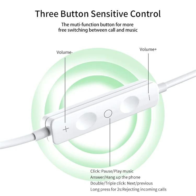 XUNDD XDHE-017 3.5mm Wire Control Music Call Earphone Semi-in-ear Mobile Phone Headset - White