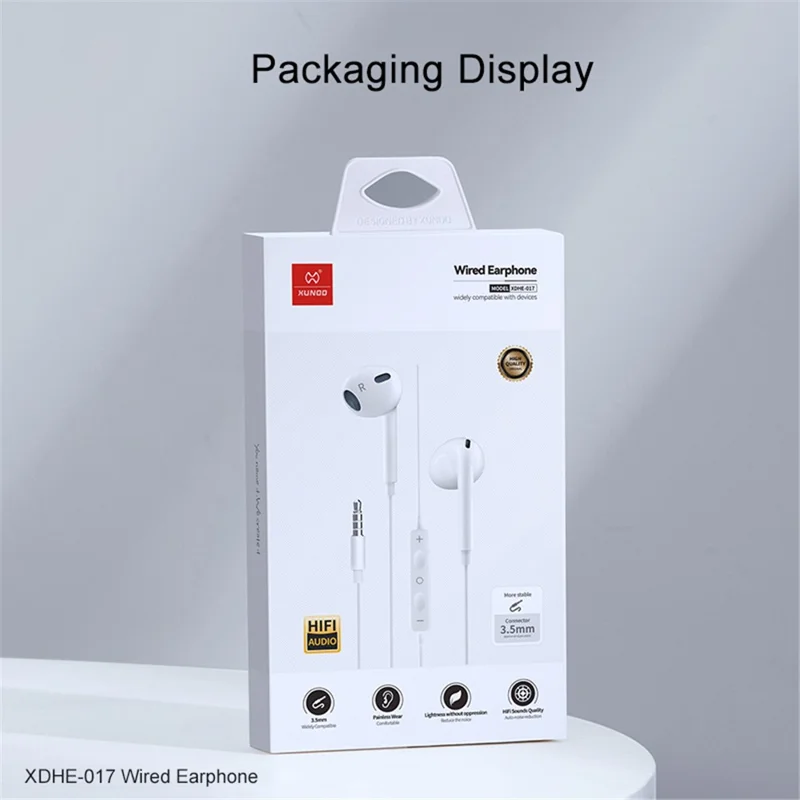 XUNDD XDHE-017 3.5mm Wire Control Music Call Earphone Semi-in-ear Mobile Phone Headset - Black