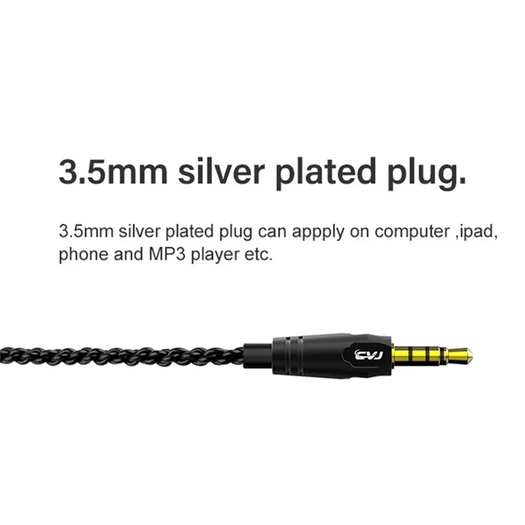 Casque d'écoute filaire CVJ CSA In-Ear 3,5 mm avec annulation du bruit, haut-parleurs à bobine mobile en fer en mouvement HiFi, sans microphone - Noir