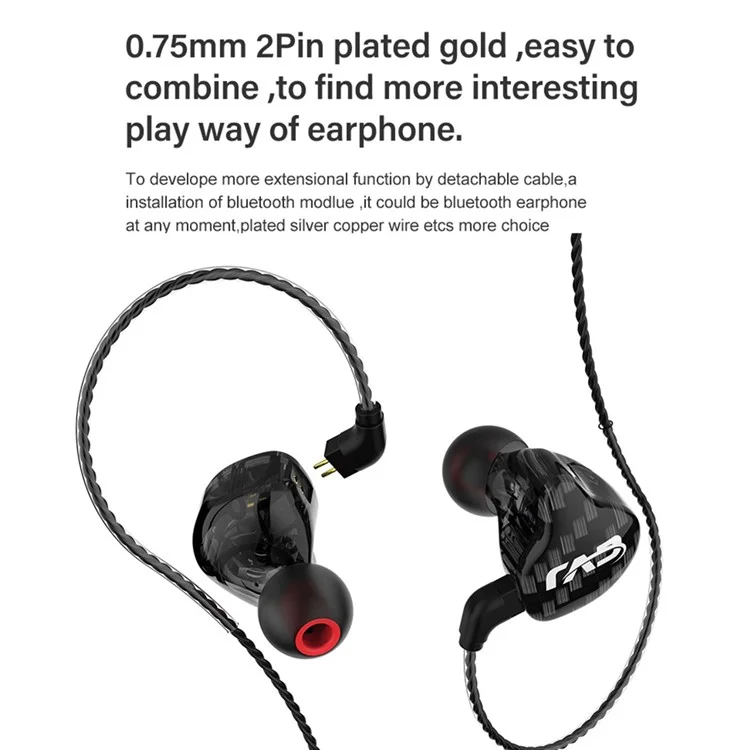 Casque d'écoute filaire CVJ CSA In-Ear 3,5 mm avec annulation du bruit, haut-parleurs à bobine mobile en fer en mouvement HiFi, sans microphone - Noir