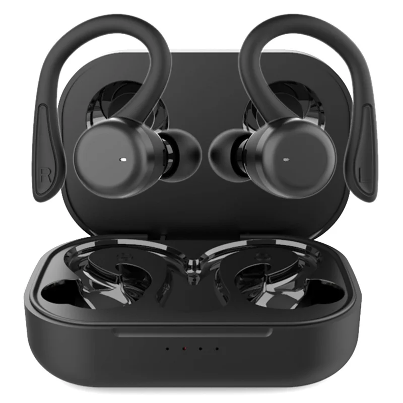 T40 trådløse ørepropper med øreklodser, IPX6 vandtæt, hænderfri betjening med touchkontrol, bøjelige sportsørepropper - Sort