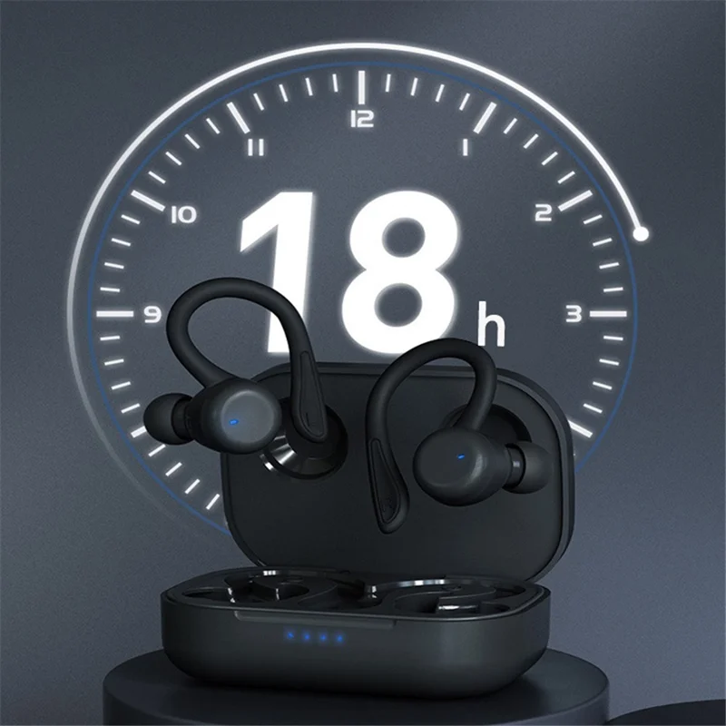 T40 trådløse ørepropper med øreklodser, IPX6 vandtæt, hænderfri betjening med touchkontrol, bøjelige sportsørepropper - Sort