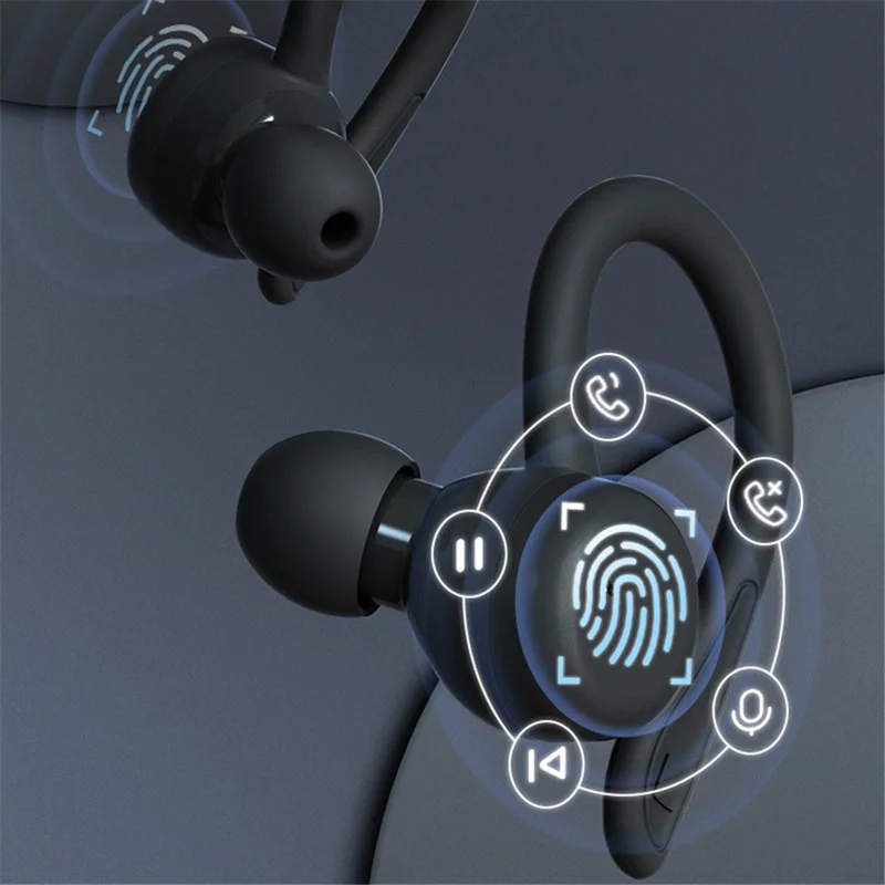 T40 trådløse ørepropper med øreklodser, IPX6 vandtæt, hænderfri betjening med touchkontrol, bøjelige sportsørepropper - Sort