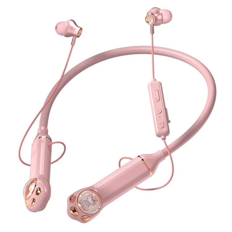 K1692 Neck-mounted Noise Canceling Bluetooth-compatible Earphone Cat Space Capsule RGB Light Wireless Headphone - Pink