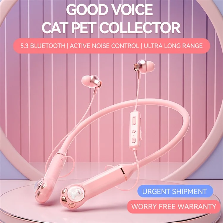 K1692 Neck-mounted Noise Canceling Bluetooth-compatible Earphone Cat Space Capsule RGB Light Wireless Headphone - Pink