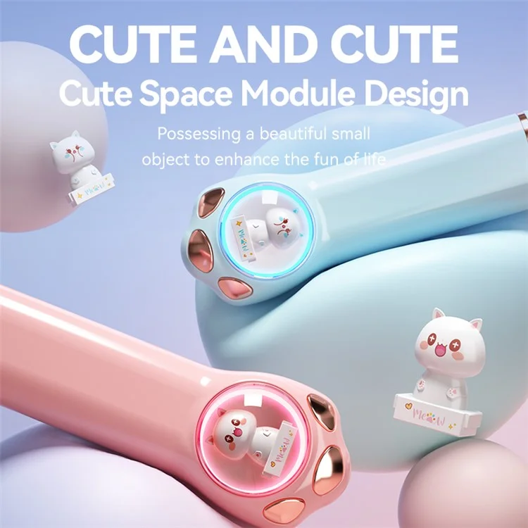 K1692 Neck-mounted Noise Canceling Bluetooth-compatible Earphone Cat Space Capsule RGB Light Wireless Headphone - Pink