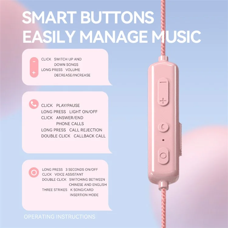 K1692 Neck-mounted Noise Canceling Bluetooth-compatible Earphone Cat Space Capsule RGB Light Wireless Headphone - Pink