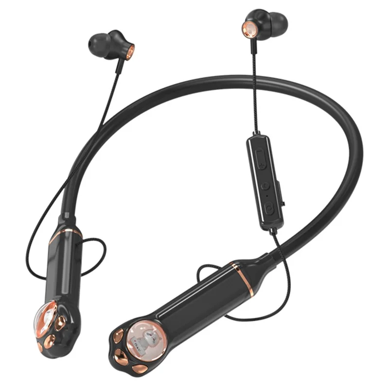 K1692 Écouteurs sans fil avec réduction de bruit, monture autour du cou, compatibles Bluetooth, éclairage RGB capsule spatiale chat, casque audio - Noir