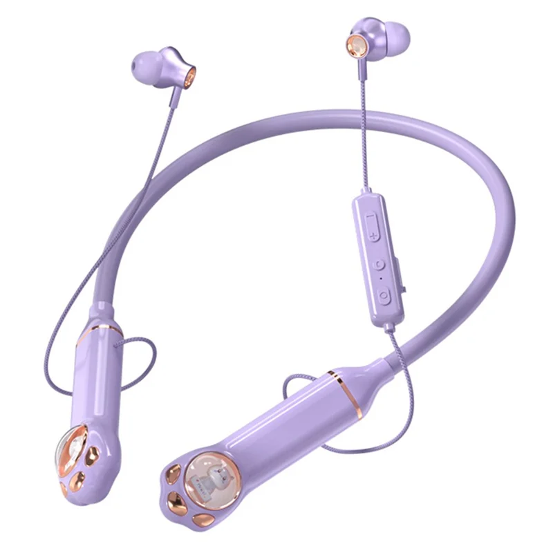 K1692 Neck-mounted Noise Canceling Bluetooth-compatible Earphone Cat Space Capsule RGB Light Wireless Headphone - Purple