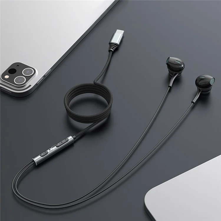 YESIDO YH41 Type-C Wired Semi-in-ear Earphone Wire Control Stereo Music Phone Headset