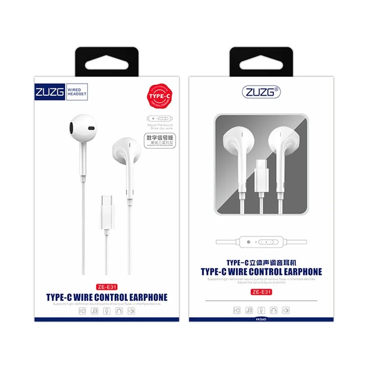 ZUZG ZE-E31S Digital Type-C Wired Headset Stereo Corded Earbuds Music Headphones with HD Microphone