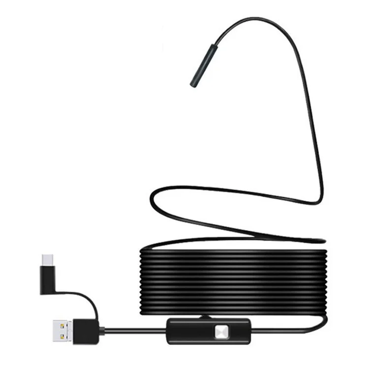 1m Draht Micro USB+Type-C+USB Endoskop 7mm COMS Kameraobjektiv Inspektionswerkzeug Industriebohrmaschine - Hartdraht