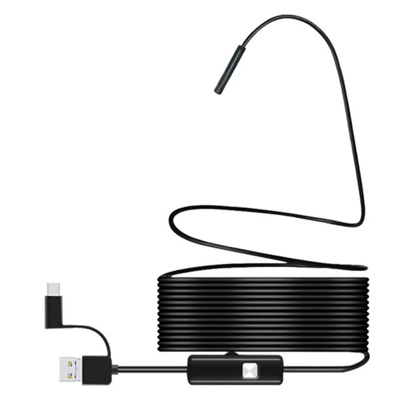 2 m Ledning Type-C+USB+Micro USB-Endoskop Industrielt Boreskop Vandtæt Inspektion 7 mm Slangekamera - Fleksibel Ledning