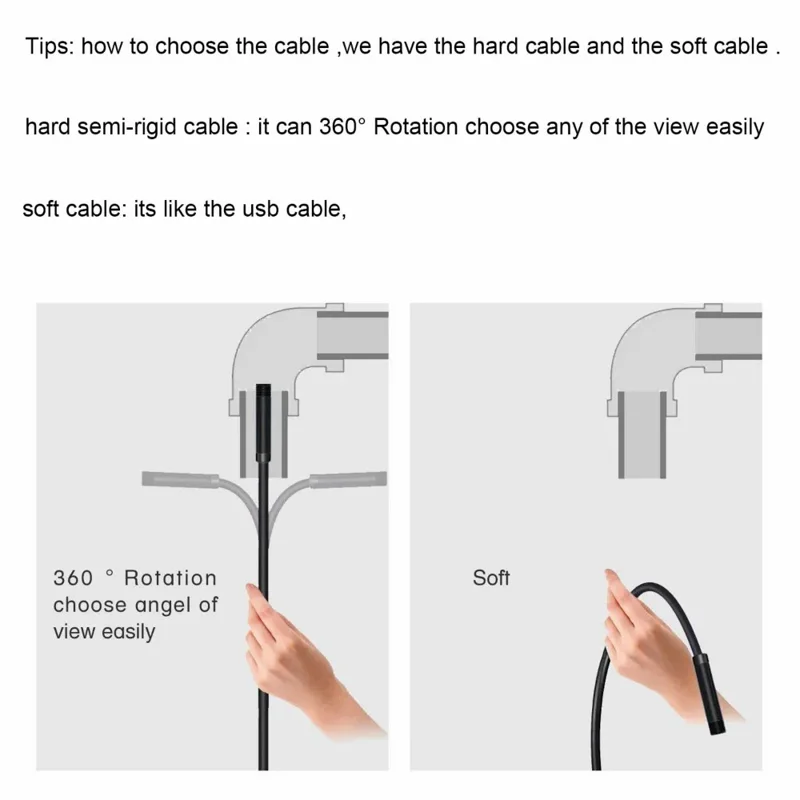 2 m Ledning Type-C+USB+Micro USB-Endoskop Industrielt Boreskop Vandtæt Inspektion 7 mm Slangekamera - Fleksibel Ledning