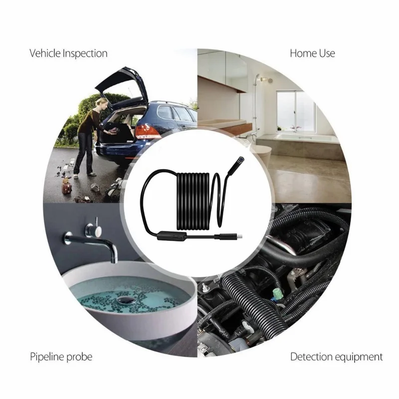 2 m Ledning Type-C+USB+Micro USB-Endoskop Industrielt Boreskop Vandtæt Inspektion 7 mm Slangekamera - Fleksibel Ledning