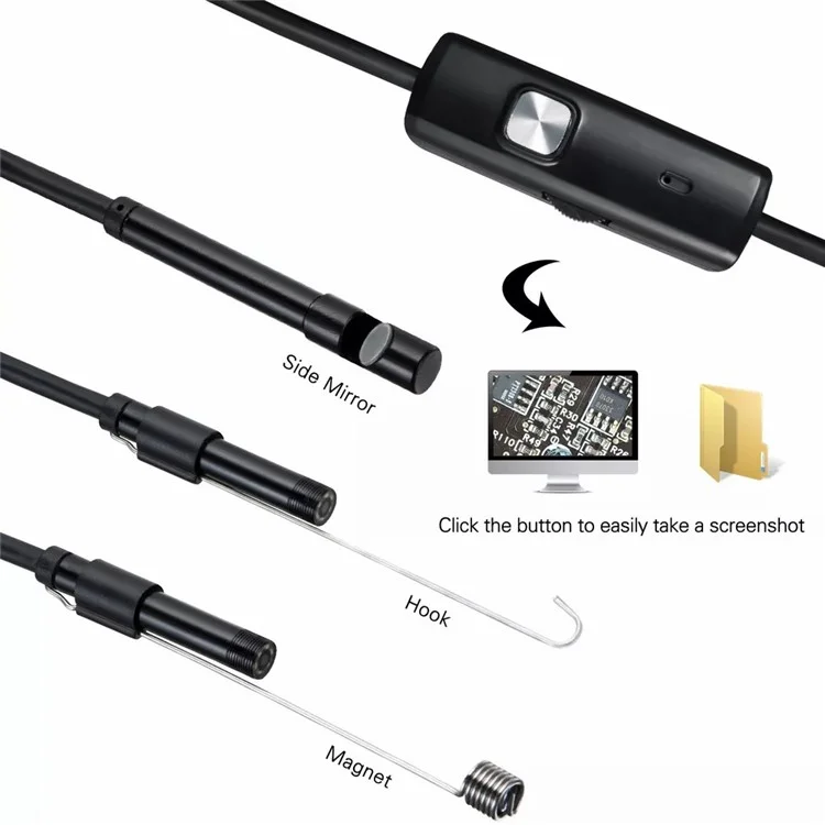 5m Fio Flexível Tipo C+usb+micro USB Endoscópio 7mm Borescópio Industrial Para Otg, Tablet