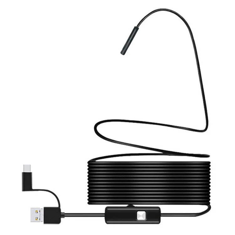 5m Hard Wire Waterproof Endoscope HD 7mm Camera Industrial Borescope for Type-C+USB+Micro USB Phones