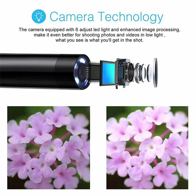 5m Hard Wire Waterproof Endoscope HD 7mm Camera Industrial Borescope for Type-C+USB+Micro USB Phones