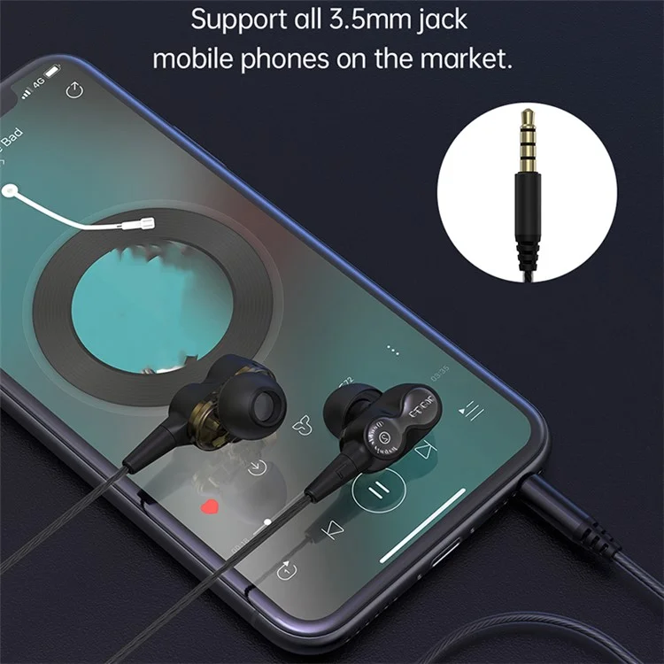 DEVIA Smart Series EM009 Doppelte Schwingspule Verdrahteter Kopfhörer 3,5 mm Kabelsteuerung Telefonkopfhörer