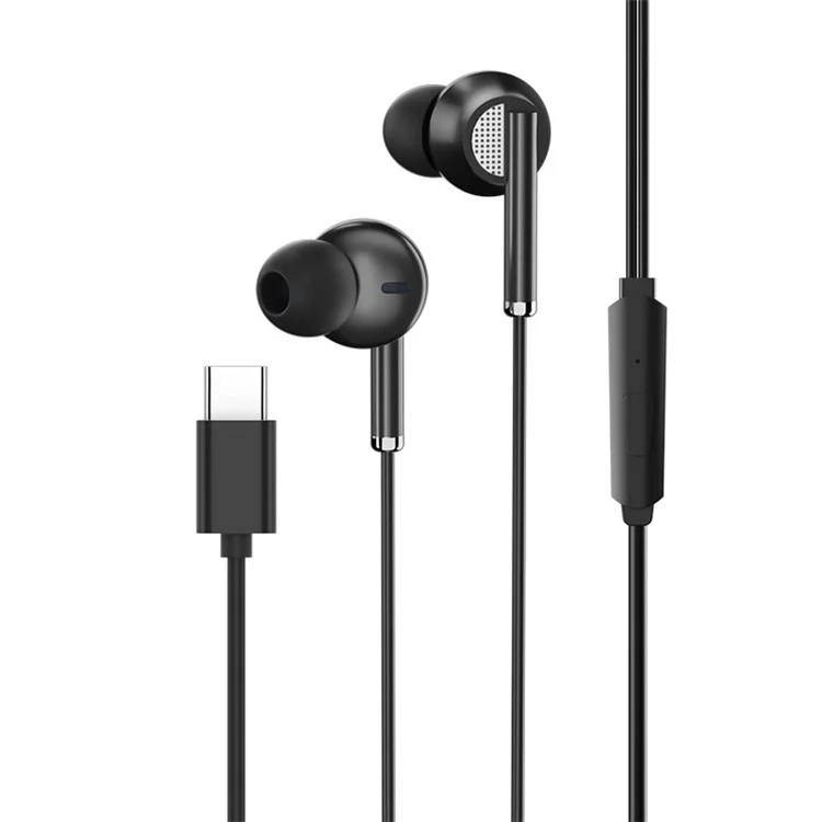 TIANSTON E51 Type-C Wired In-ear Earphone Wire Control Music Calling Headset - Black