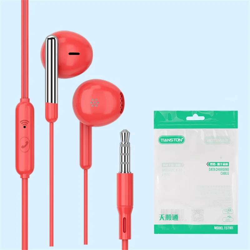 TIANSTON 3.5mm AUX In-Ear Wired Earphone Headphone with Microphone - Red