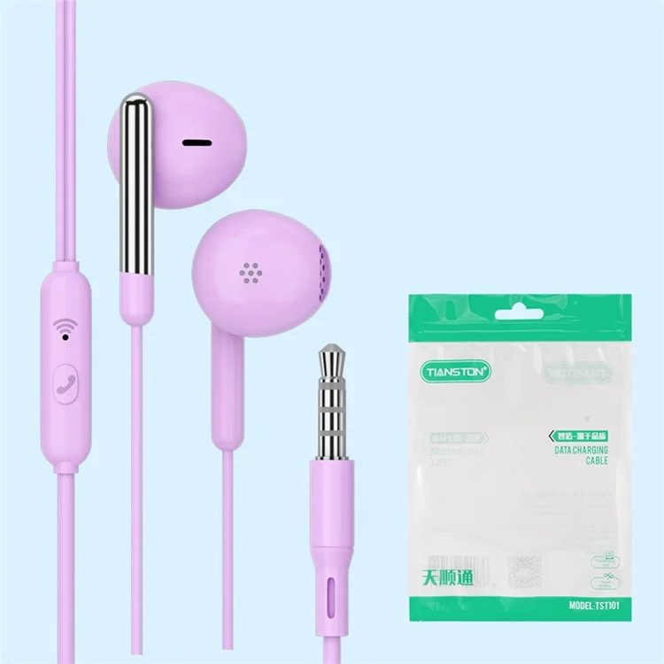 TIANSTON 3.5mm AUX In-Ear Wired Earphone Headphone with Microphone - Purple