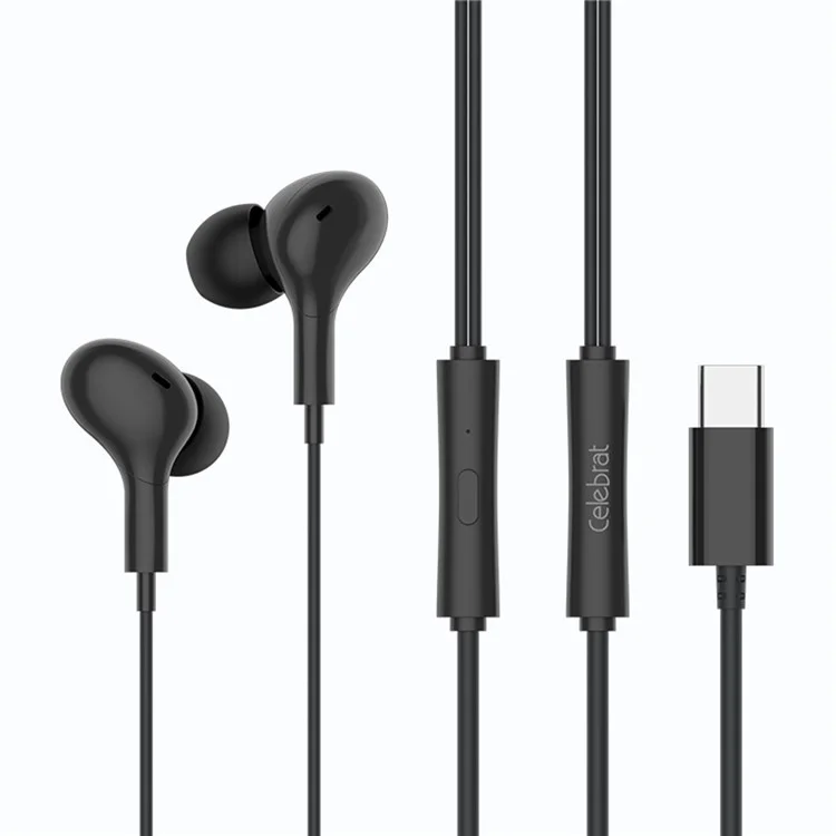 CELEBRAT D13 Type-C Wired Earphone Digital Decoding Stereo Music Headset with Mic - Black