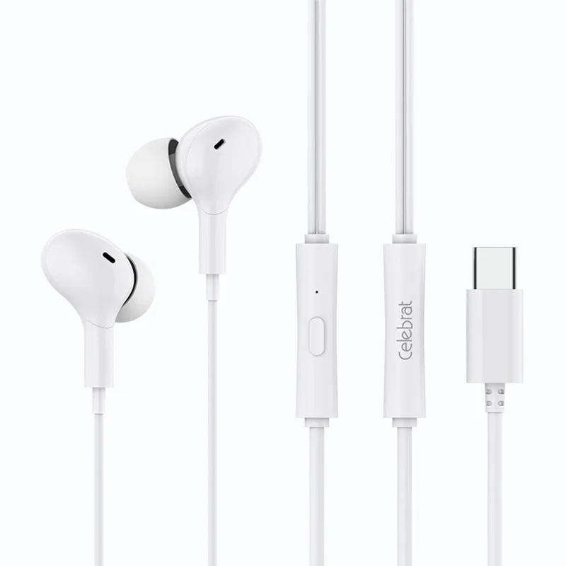 CELEBRAT D13 Type-C Wired Earphone Digital Decoding Stereo Music Headset with Mic - White