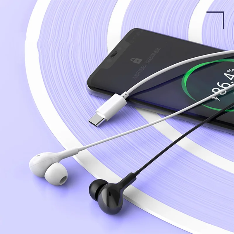 CELEBRAT D13 Type-C Wired Earphone Digital Decoding Stereo Music Headset with Mic - White