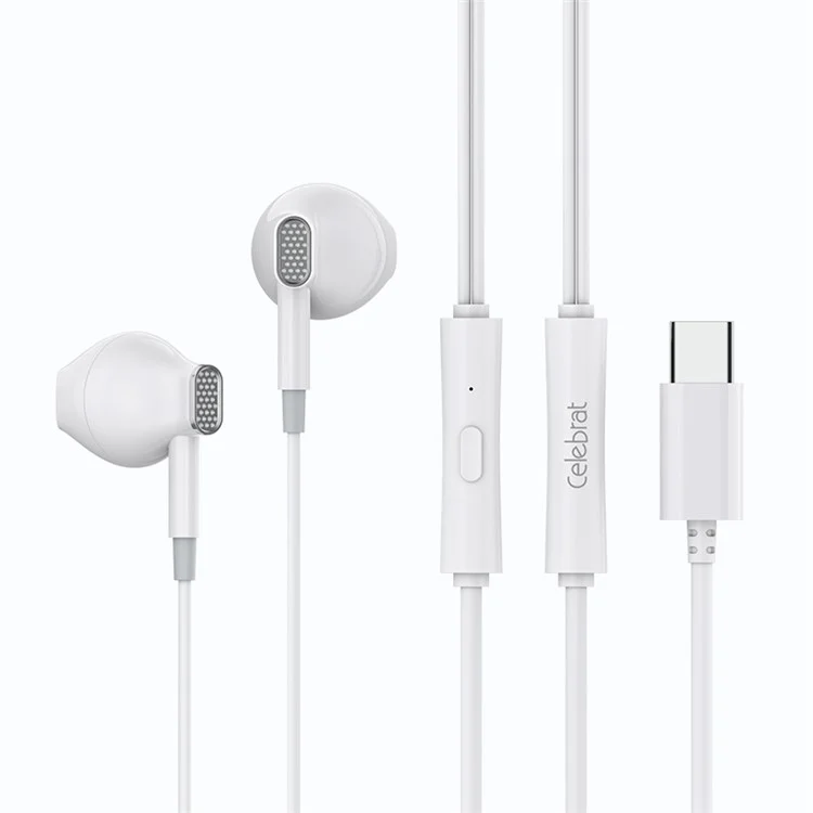 CELEBRAT D12 Type-C Wired Earphone HiFi Stereo Phone Music Headset - White