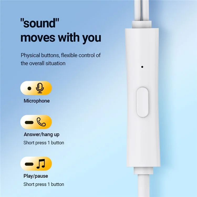 CELEBRAT D12 Type-C Wired Earphone HiFi Stereo Phone Music Headset - White