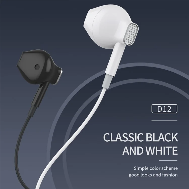 CELEBRAT D12 Type-C Wired Earphone HiFi Stereo Phone Music Headset - White