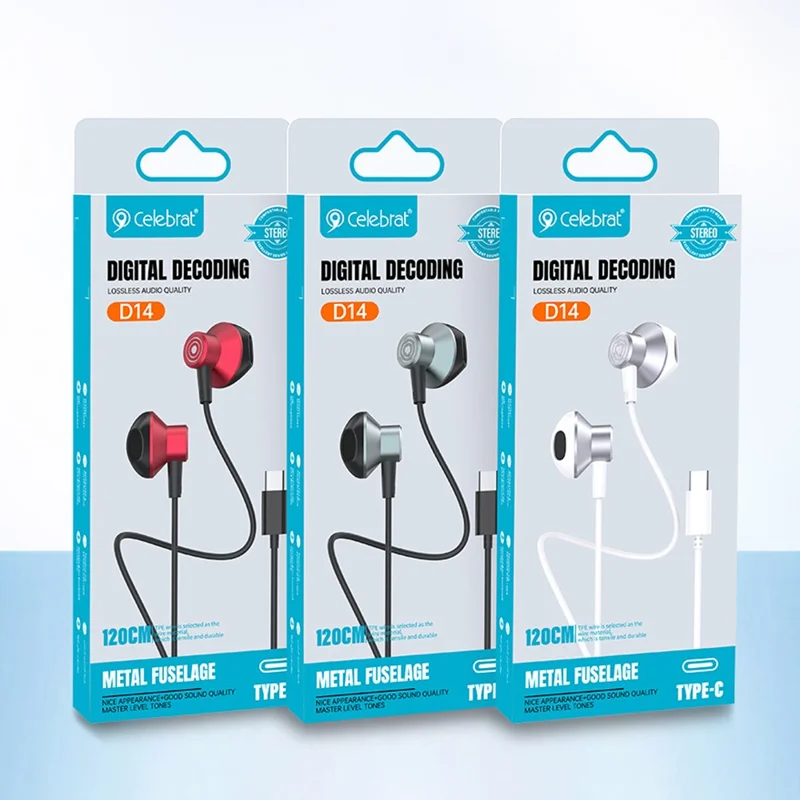 CELEBRAT D14 Metal Shell Type-C Wired Earphone Stereo Phone Music Headset - Black