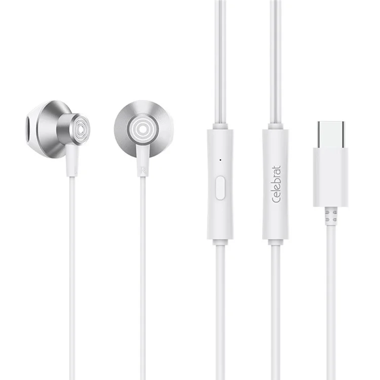CELEBRAT D14 Auricular con cable con cable Tipo-C de concha metálica Auriculares estéreo para teléfono Música - Blanco 