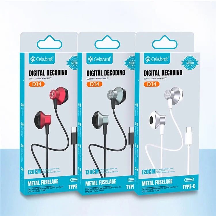 CELEBRAT D14 Auricular con cable con cable Tipo-C de concha metálica Auriculares estéreo para teléfono Música - Blanco 