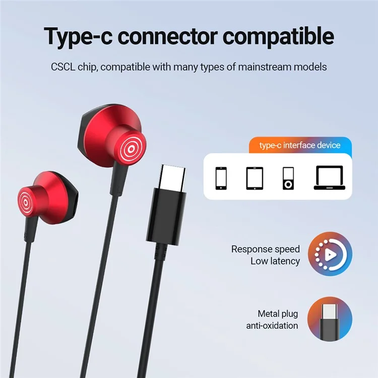 CELEBRAT D14 Auricular con cable con cable Tipo-C de concha metálica Auriculares estéreo para teléfono Música - Blanco 
