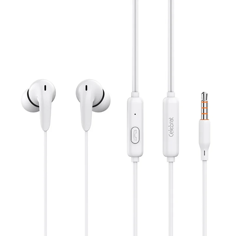 CELEBRAT G26 3.5 مم سماعة أذن داخل الأذن مع تحكم سلكي وسماعة رأس للموسيقى والمكالمات - أبيض