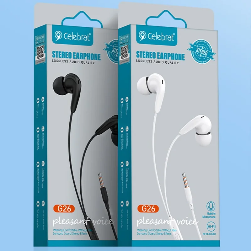 CELEBRAT G26 3.5 مم سماعة أذن داخل الأذن مع تحكم سلكي وسماعة رأس للموسيقى والمكالمات - أبيض
