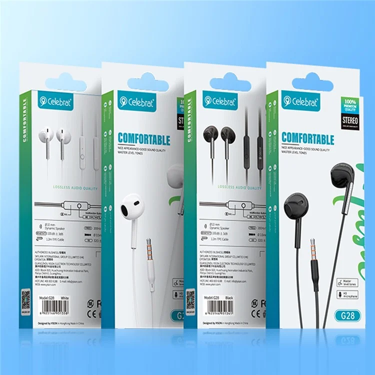 CELEBRAT G28 Écouteurs stéréo filaires 3,5 mm Contrôle du fil Casque de téléphone - Noir