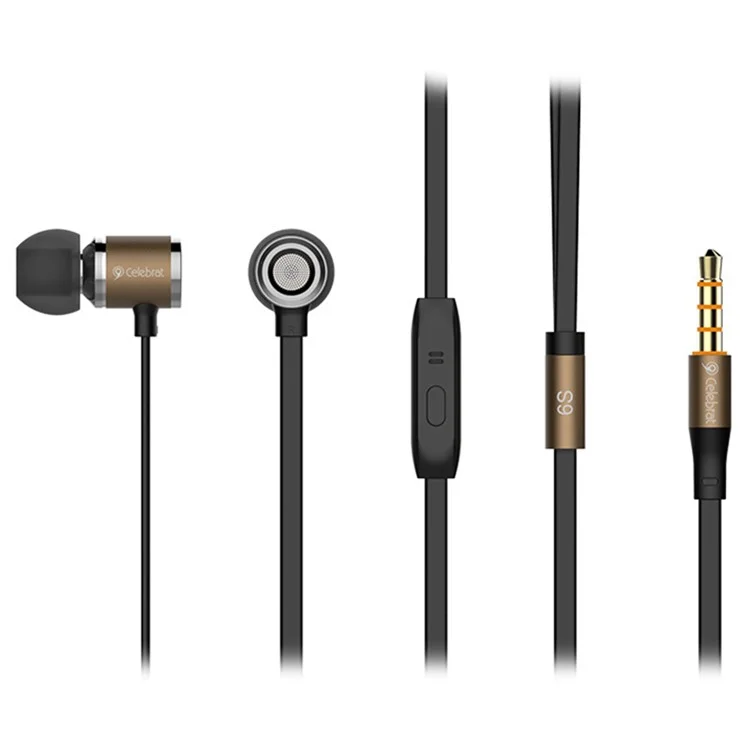 CELEBRAT C6 Bass Sound Earbud 3.5mm AUX In-Ear Наушники с микрофоном и регулятором громкости - Кофейный