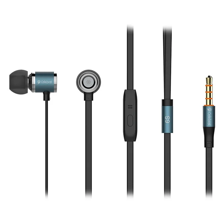 CELEBRAT C6 Bass Sound Earbud 3.5mm AUX In-Ear Headphone with Mic Volume Control - Blue