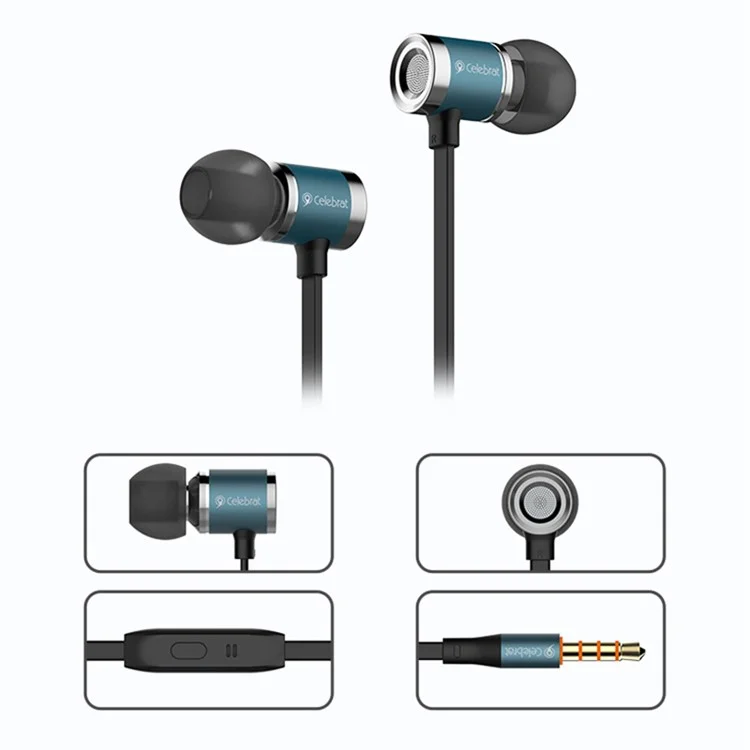 CELEBRAT C6 Bass Sound Earbud 3.5mm AUX In-Ear Headphone with Mic Volume Control - Blue